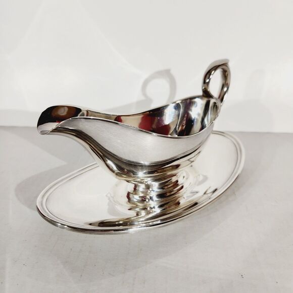 Gorham YC430 Gravy Sauce Boat w Underplate Silver Plate Vtg Colonial Drip Tray - Picture 6 of 9